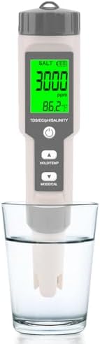 Pool Salt Tester - Multifunctional 5 in 1 Salinity, PH, TDS, EC, and Temperature Meter, Pool Salinity Testing Kit, Digital Salinity Tester for Swimming Pool,Saltwater, Sea Water, Aquarium by Unknown