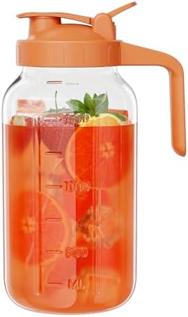 JunVpic Glass Pitcher with lid, 64 oz Wide Mouth Mason Jar by Junvpic
