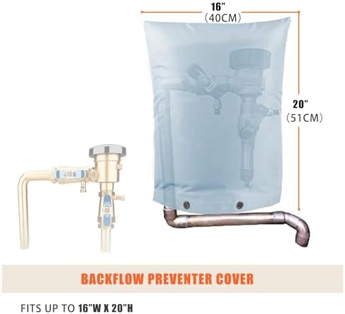 SOKINGCOVER Backflow Insulation Cover Backflow Preventer Cover 16" W x 20" H with EVA Thickened Cotton Preventers Insulated Pouch for Winter Backflow Freeze Protection Faucet (Gray) - Image 2