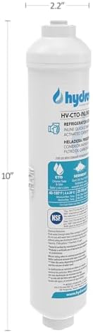 HYDROVOS Inline Water Filter for Refrigerator, Ice Maker, Reverse Osmosis System, 1/4" Push-In Quick Connect, 10" Carbon Water Filter Reduces Chlorine Taste & Odor for Drinking Water, RV Water Use - Image 2