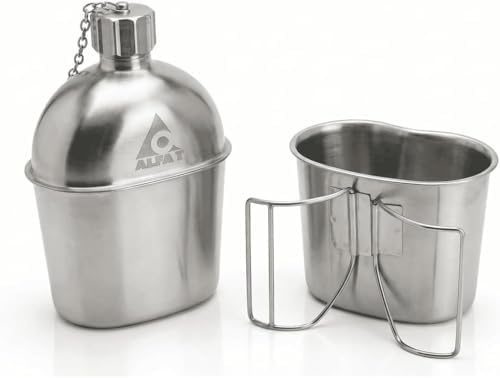 ALFA 1 Military Stainless Steel Canteen & Kidney Style Cup for Hiking, Camping, 1 Quart Canteen - Image 3