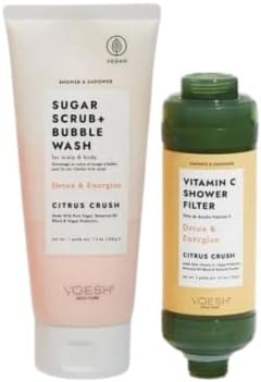 VOESH Shower & Empower Duo, Vitamin C Shower Filter, Exfoliating Sugar Scrub, Body Wash, Clean Shower Care Set, Vegan Skincare, Spa Gift, Clean Beauty by Unknown
