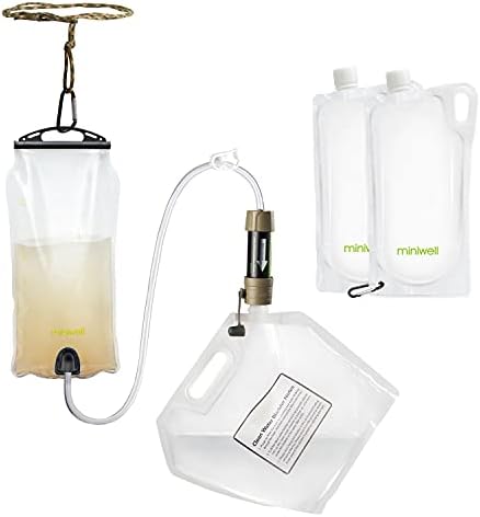Miniwell Ultralight Gravity Water Filter Straw - Versatile Hiker Kit with Reservoir and Bottles. Emergency Hurricane Storm Supplies by MINIWELL