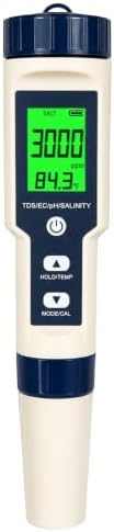 Pool Salt Tester & PH Meter, Digital Water Quality Tester for Salinity, TDS, EC and Temperature, 5-in-1 Water Test Pen with Backlit LCD for Pools, Spas, Aquariums, Hydroponics & Drinking Water by Unknown