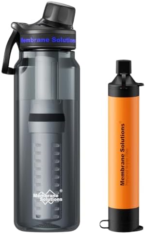 Membrane Solutions Personal Water Filter Straw S1, Filtered Water Bottle 36Oz BPA-Free Plastic Water Bottles with 6-Stage 0.1μm Filtering | Portable for Survival, Camping, Hiking, and Emergency Use by MembraneSolutions