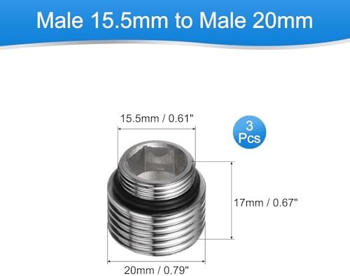 uxcell 3Pcs Faucet Adapter, Male 0.61in to Male 0.79in Kitchen Sink Stainless Steel Tap Aerator Adapter to Connect Garden Hose, Water Filter, Standard Hose Diverter - Image 2