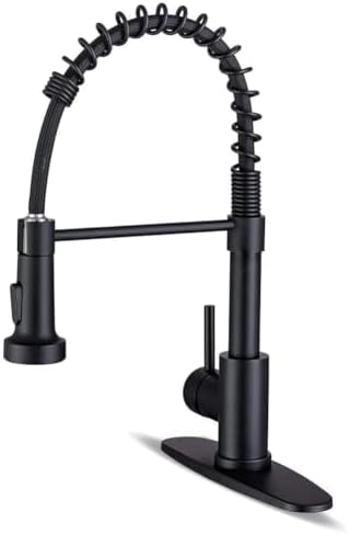 WEWE Matte Black Kitchen Faucet with Pull Down Sprayer, Commercial Stainless Steel Spring Single Handle Single Hole Sink Faucet for Farmhouse, RV, Laundry and Utility Room by WEWE