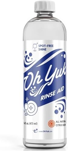 Oh Yuk Dishwasher Rinse Aid Liquid, Dishwasher Drying Agent for Spot-Free Shine, Liquid Rinse Aid for Dishes, Glasses & Silverware, Helps Reduce Water Spots & Improve Drying, Citrus Scent by OhYuk