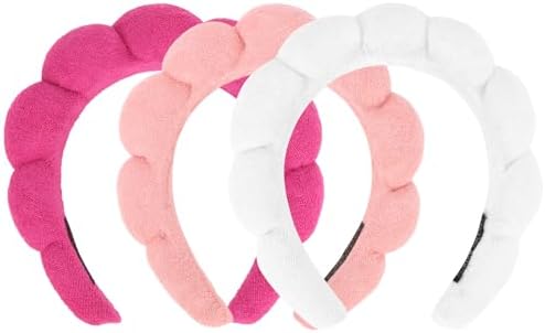 3 Pack Spa Headbands - Terry Cloth Puffy Hair Bands for Skincare, Makeup Removal, and Facial Cleansing by ACO-UINT