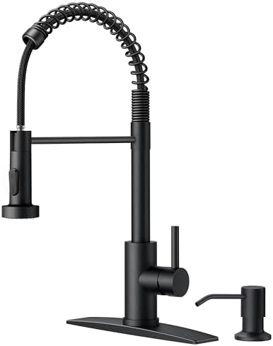 FORIOUS Black Kitchen Faucet with Soap Dispenser, High Arc Single Handle by FORIOUS