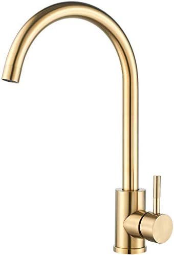 Single Handle High Arc Brushed Gold Kitchen Faucet Stainless Steel Commercial Single Hole Kitchen Sink Faucet,Modern One Hole Bar Sink Faucet(Brushed Gold) by KOHONBY