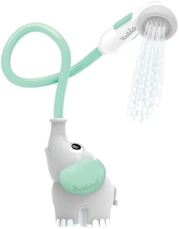 Yookidoo Baby Bath Shower Head – Elephant Water Pump with Trunk Spout Sprayer & Rinser, Dual Knob Flow Control, Bath Time Essential for Newborns, Tub or Sink (Turquiose) by Yookidoo