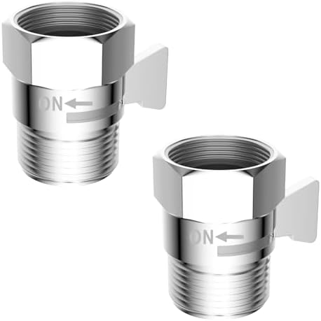 Hibbent All Metal 2 Pack Shower Head Flow Control Valve, G1/2 Brass Shut-off Valve with Metal Handle Lever, Shut OFF Water Flow Control Regulator for Handheld Shower, or Bidet Sprayer, Chorme by Hibbent
