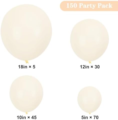 APLANET Ivory White Balloons Different Sizes 18 12 10 5 Inch, 150pcs Latex Cream Balloons for White Themed Birthday Wedding Baby Shower Party Grad Anniversary Decorations - Image 2