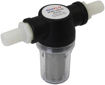 SEAFLO Fresh Water Strainer 02 Series, 3/4" NPT Pump Strainer w/ 50 Mesh 316 Stainless Steel Filter, Clear PC Bowl, Nylon Housing, Inline Water Pump Filter for Marine, RV, Pressure Washer SFWS-750-02 by SEAFLO