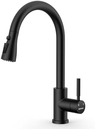 WEWE Pull-Down Kitchen Faucet, 3-Mode Sprayer, Matte Black by WEWE