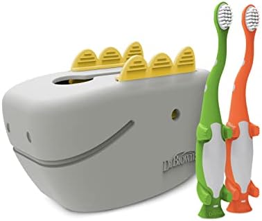 Dr. Brown's Baby and Toddler Toothbrush, Green and Orange Dinosaur 2-Pack, 1-4 Years, and CleanUp Dino-Soft Baby Bath Spout Cover, Toddler Bathtub Safety for Kids, BPA Free, Certified Plastic Neutral by DrBrowns