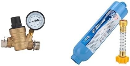 Camco Adjustable RV Water Pressure Regulator-Prevents Damage to Plumbing(40058)+Camco TastePURE RV Water Filter w/Hose Protector-Inline Water Filter Reduces Chlorine, Sediment & More-Made in US(40043) by Unknown