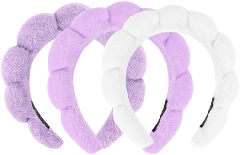 3 Pack Spa Headbands for Washing Face, Skincare Headbands Makeup Headband Sponge Face Wash Headbands, Terry Cloth Headbands Puffy Hair Band for Washing Face by ACO-UINT