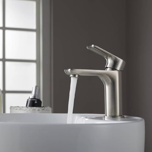 KIBI Tender Brushed Nickel Bathroom Sink Faucet with Pop-Up Drain | Single Handle Solid Brass High Arc Spout | Smooth Water Flow and Corrosion-Resistant (Brushed Nickel W/Pop Up Drain) - Image 5