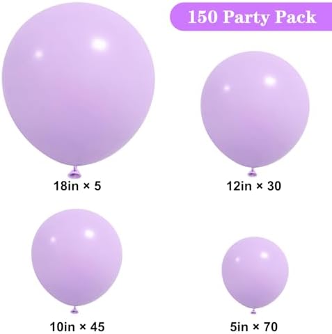 APLANET 150pcs Pastel Purple Balloon Different Sizes 18 12 10 5 Inches Light Lavender Purple Balloons for Birthday Wedding Baby Shower Engagements Anniversary Party, Arch Kit Decoration - Image 2