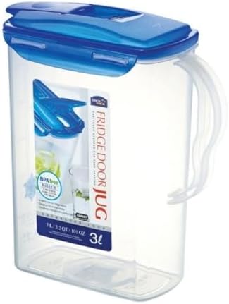 LocknLock Aqua Fridge Door Water Jug with Handle BPA Free Plastic Pitcher with Flip Top Lid Perfect for Making Teas and Juices, 3 Quarts, Blue by LocknLock