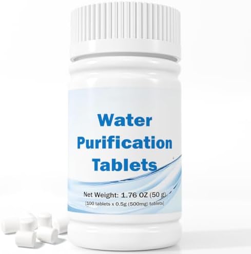 500mg Water Purification Tablets (100 Count) - Emergency Water Treatment for Camping, Survival & Travel - Iodine-Free NaDCC Formula, No Chemical Aftertaste by Unknown