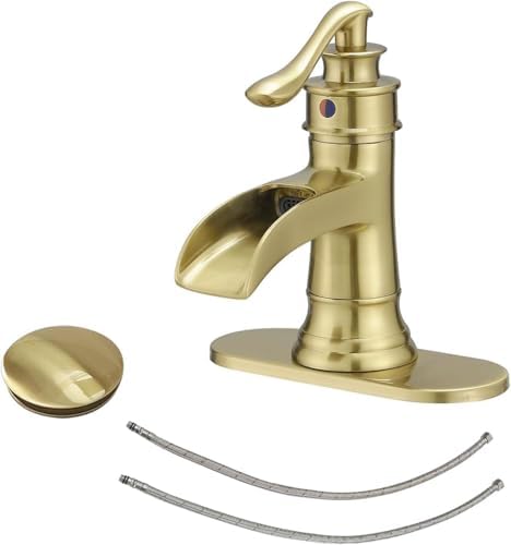BWE Solid Brass Brushed Gold Waterfall Bathroom Faucet for Modern & Classic by BWE