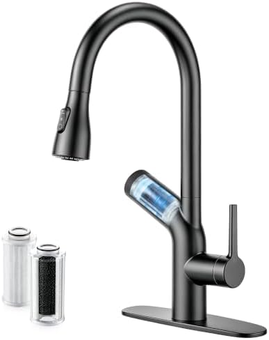 Cobbe Kitchen Faucet with Water Filter, Pull Down Sprayer, Matte Black Stainless Steel Kitchen Sink Faucet with Built-in Filter for Drinking Water, Reduces Chlorine & Lead, NSF Certified by Cobbe