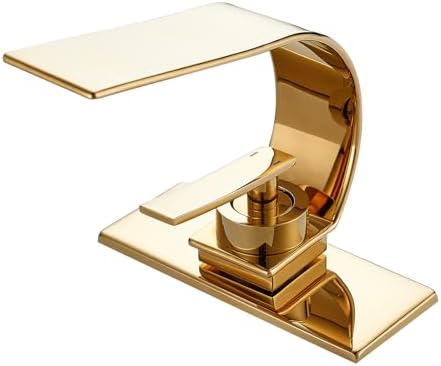 becola Modern Bathroom Sink Faucet, Single Handle Bathroom Faucets for Sink 1 Hole, Low Arc Touch On Faucet, Gold Hot and Cold Water Mixer Tap with Deck Plate - Gold by BECOLA