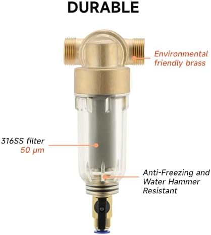 360° Mountable Spin Down Sediment Water Filter, Pre-Filter for Whole House, Contains Two 3/4" Push-to-Connect Fittings, Rated at 50 Micron,with an Extra 100 Micron Filter Element - Image 2