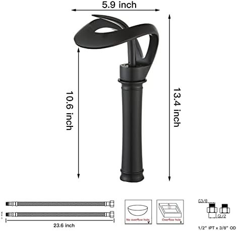 Black Bathroom Vessel Faucet Round Creative Hollowed Design Waterfall Spout - Image 3