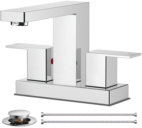 FORIOUS 4 in Chrome Bathroom Faucet Centerset with Drain, Commercial Faucet by FORIOUS