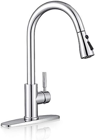 WEWE Pull-Down Kitchen Faucet, 3-Mode Sprayer, Polished Chrome, High Arc by WEWE