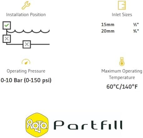 Jobe Valves Rojo Part Fill Valve 1/2" for Rainwater Harvesting Tanks, Low Flow Float Valve with Non Return Valve, Lock-Off Switch, Long Tail Thread & Back Nut, 150 PSI, Yellow/Black - Image 5