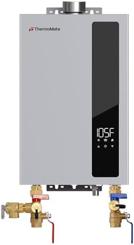ThermoMate Natural Gas Tankless Water Heater with 3/4 Inch Valve Kit, Up to 5 GPM 113,000 BTU, High Efficiency Instant On-Demand Hot Water for Whole House Use, Indoor Residential Gas Heater by ThermoMate