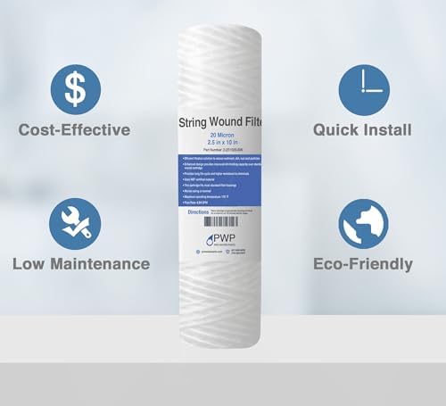 Sediment String Wound Water Filter Cartridge Standard 2.5x10" 20 Micron 25 Pack - Image 2