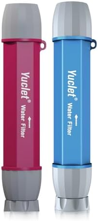 Yuclet Personal Water Filter Straw for Drinking Survival, Water Purifier Filtration System Survival Gear and Supplies for Camping, Hiking, Travel, and Emergency Preparedness (1 Bule & 1 Plum Red) by YucletProducts