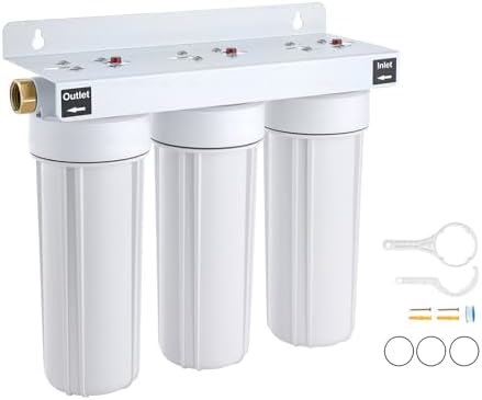 VEVOR RV Water Filter System, 5-Micron 3 Stage Premium RV Water Filtration System Replacement with Three Cartridges for RVs & Campers, Reduces Sediment, Chlorine, Certain Heavy Metals, Odors and More by VEVOR