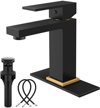 Midanya Bathroom Faucets 1 Hole Single Handle,Matte Black Handle &Gold by Midanya