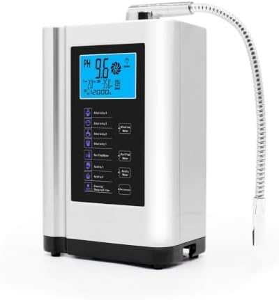 Alkaline Water Ionizer Machine with LCD Touch Display, pH Control, 360° Rotating Outlet Pipe, Stainless Steel Housing for Home Kitchen Use White by Unknown