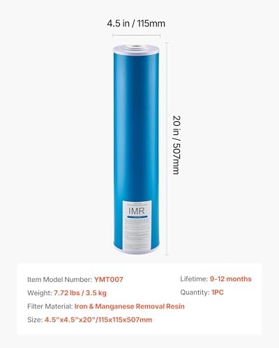 VEVOR Whole House Water Filter Replacement Cartridge, 4.5" x 20" Iron & Manganese Reducing Replacement Filter for 3-Stage Whole Home Water Filtration System, Reduce Chlorine, Bad Taste, Odor - Image 7