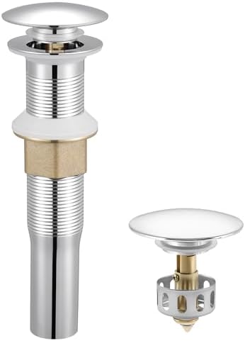 KES Bathroom Sink Drain with Strainer Basket Hair Catcher Anti Clog Pop Up Drain Stopper Vanity Vessel Sink Without Overflow, Polished Chrome S2013D-CH by KES