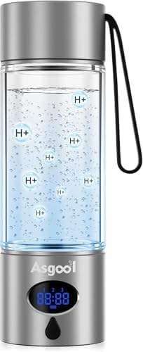 360ml Portable Hydrogen Water Bottle Generator with PEM-SPE Tech, Glass Exterior & Aluminum Shell, 5000 PPB in 8 Minutes, Health Care Gifts for Husband, Wife, Family, Friends, Travel (Grey) by Asgool