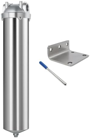 NSF/ANSI 42 Stainless Steel Whole House Water Filter Housing, 20" x 2.5" Sediment Water Filter System for Heavy Duty, Well & City Water, 1" NPT Port, Drain Valve Style C (Square Head) by Amwater