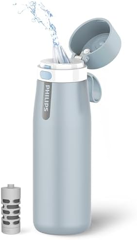 PHILIPS Filtered Water Bottle Stainless Steel Travel Keeps Cold 18.6oz Blue by Unknown