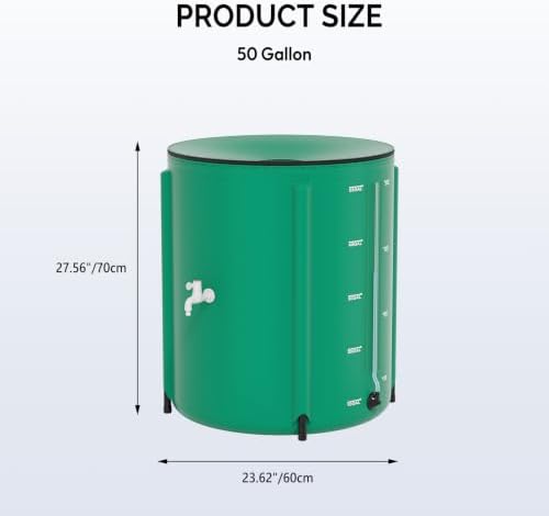 Outvita 50 Gallon Collapsible Rain Barrel with Volume Mark, Rainwater Collection System, Portable Foldable Garden Water Storage Tank, Water Container with Filter Overflow Kit Faucet Green - Image 2