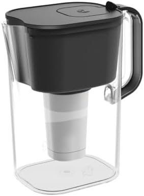 HOMEWATER 10-Cup Pitcher Filter (Black) – BPA-Free, High-Capacity 2.4L Pitcher with Fast-Flow Carbon Filter, Wide Mouth for Easy Pouring, Removable Filter Replacement, Locking Lid, and Dishwasher-Safe by HomeWater