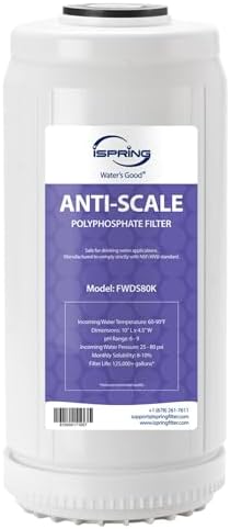 iSpring FWDS80K Anti-Scale Replacement Cartridge for WDS80K Whole House Water Filter, 10" x 4.5", White, Lasts Up to 6 Months, 1-Pack by iSpring
