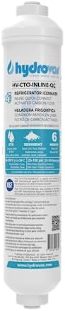 HYDROVOS Inline Water Filter for Refrigerator, Ice Maker, Reverse Osmosis System, 1/4" Push-In Quick Connect, 10" Carbon Water Filter Reduces Chlorine Taste & Odor for Drinking Water, RV Water Use by HYDROVOS